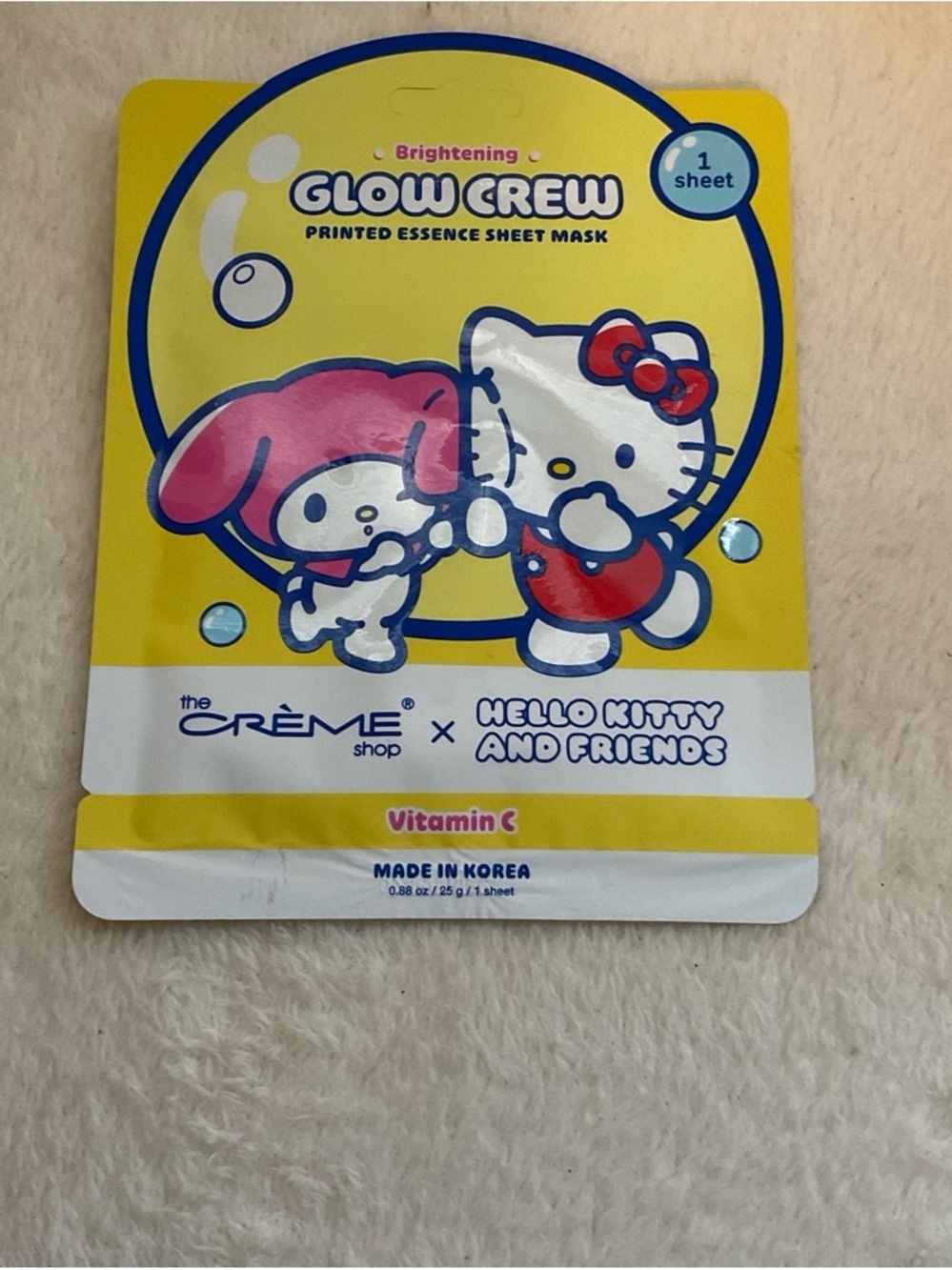 Glow Crew Brightening Vitamin C Sheet Mask - Yellow (Hello Kitty & Friends)